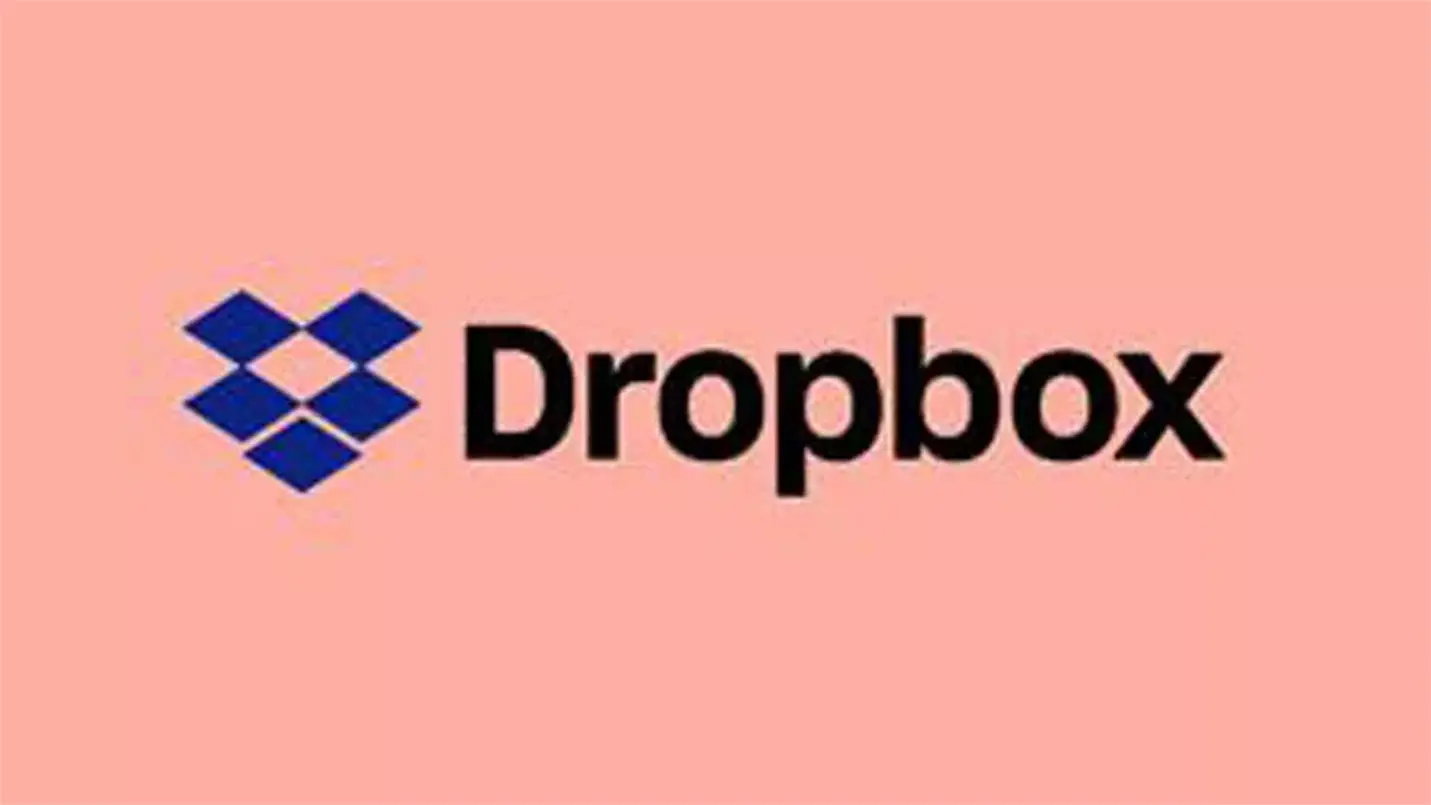Dropbox logo on soft peach-pink promotional background