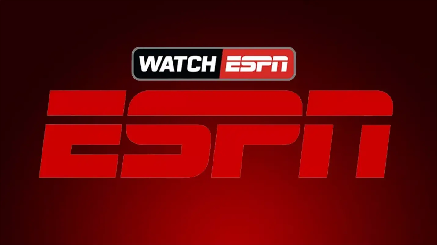 ESPN Watch app promotion in striking red tones