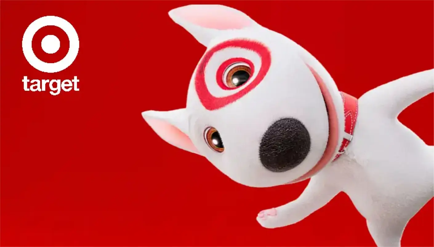 Target — Target mascot Bullseye featured on vibrant red background